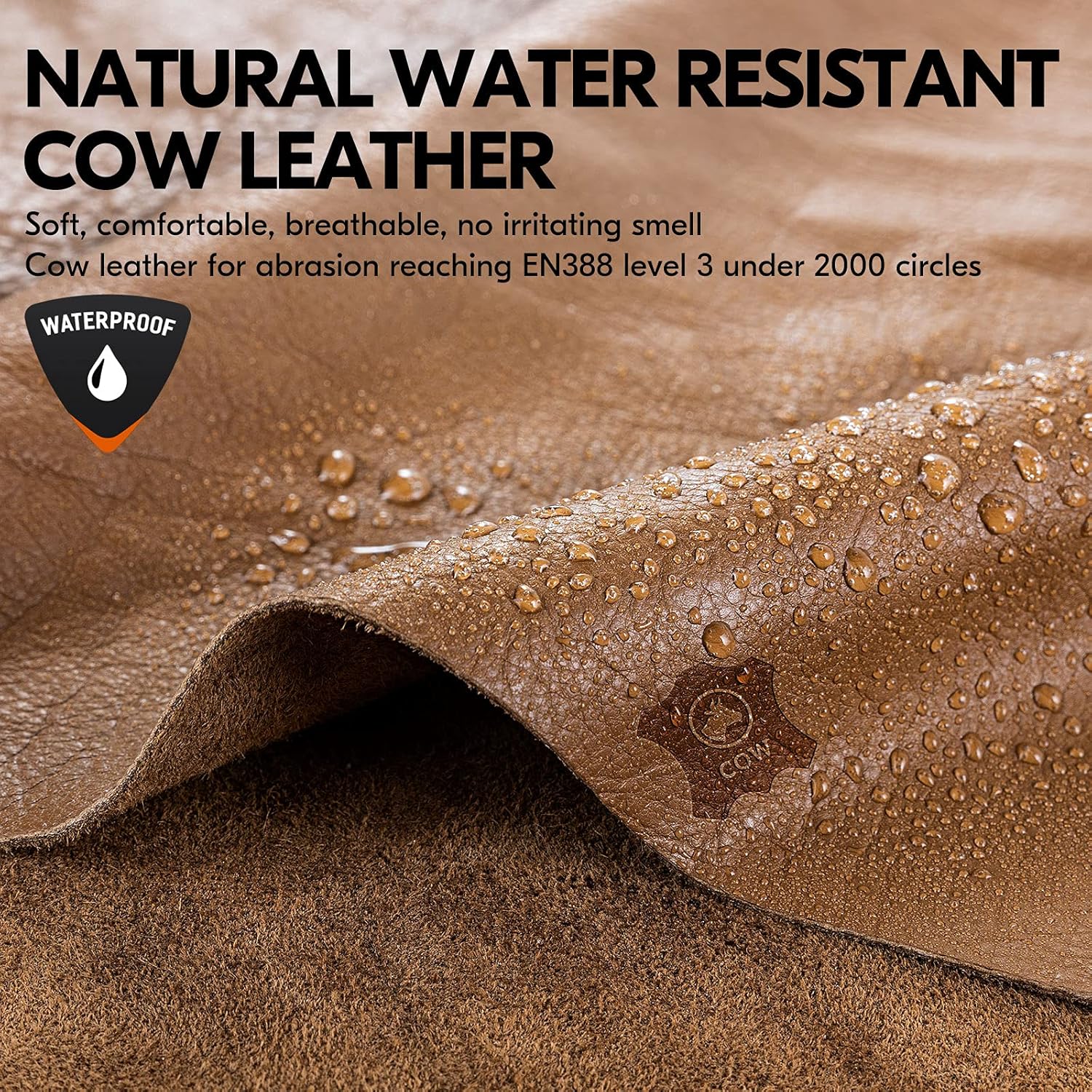 Vgo... 1-Pair Unlined Safety Cow Grain Leather Work Gloves Men, Rigger Gloves, Builder Gloves, Water Resistant, Palm Patched (Size M, Brown, CA9597WP)