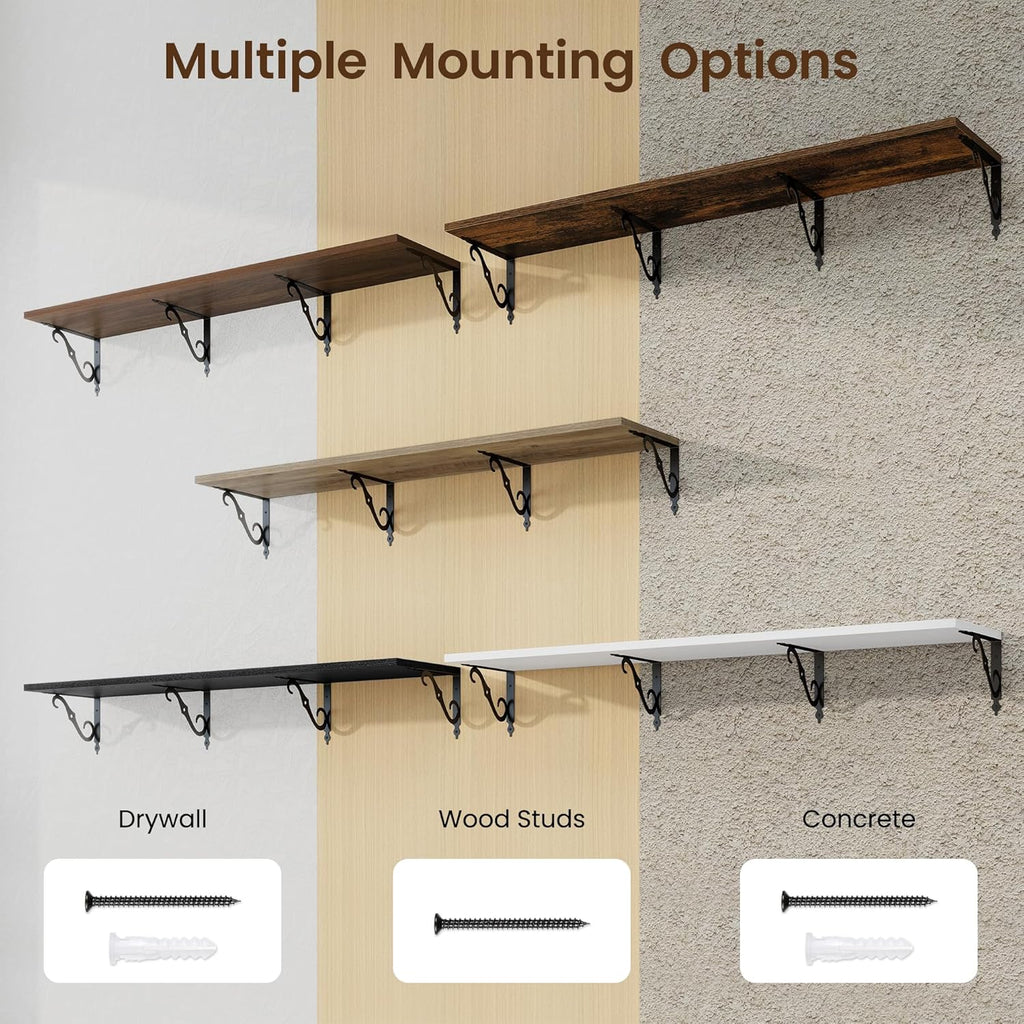 RICHFOCUS 12 Inch Deep Floating Shelves for Wall, 55" W x 12" D Wood Wall Shelves Set of 2, Wide Floating Shelves for Living Room, Bedroom, Kitchen, Bathroom and Decor Storage, Grey