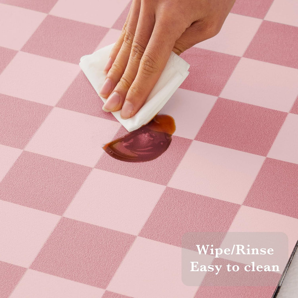 Checkered Dish Drying Mat for Kitchen Counter, Coffee Bar Station Accessories, Retro Cute Girly Pink Aesthetic Modern Absorbent Drainer Mat Kitchen Drying Mat Easy Clean, Coral 12" x 19"