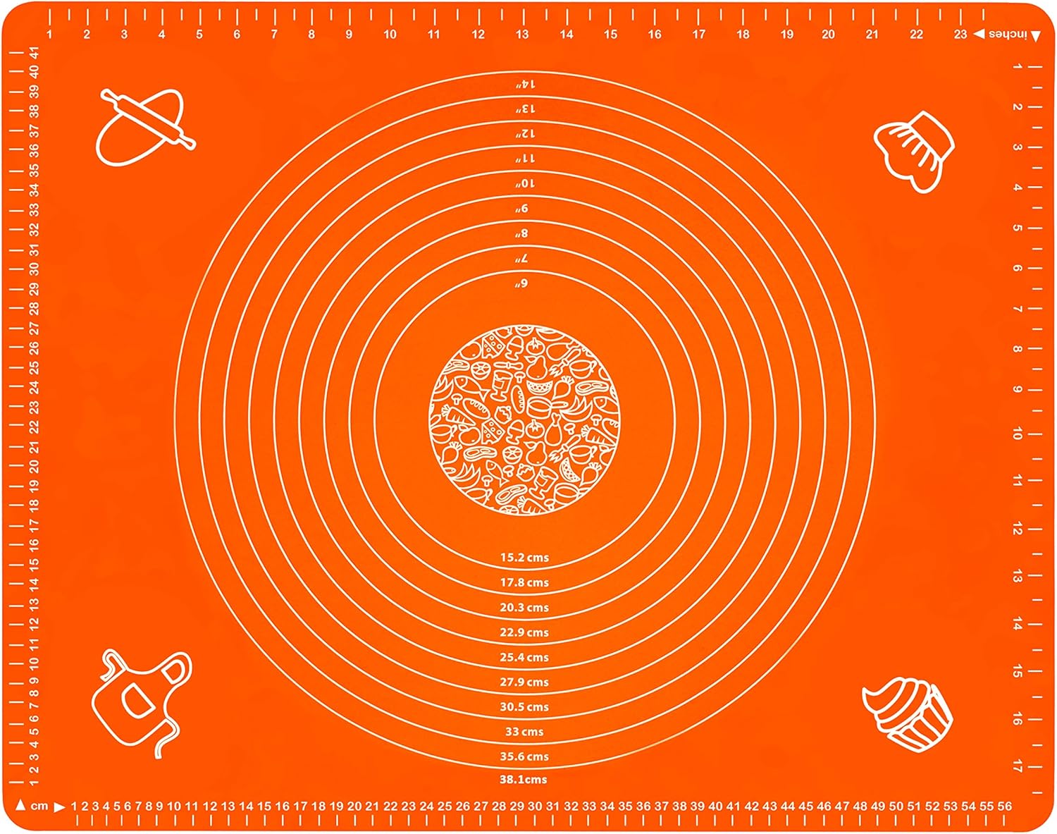 Silicone Baking Mat for Rolling Pastry Dough with Measurements, 25.6 x 17.7 BPA Free Non stick and Non Slip Orange Table Sheet Baking Supplies for Bake Pizza Cake