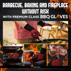 Pro-Series BBQ Gloves - Heat Resistant Grill, Grilling, and Oven Gloves for Culinary Experts - Extreme Fireproof Protection, Silicone Grip, Extra Long Mitts - Indoor & Outdoor - with Protective case