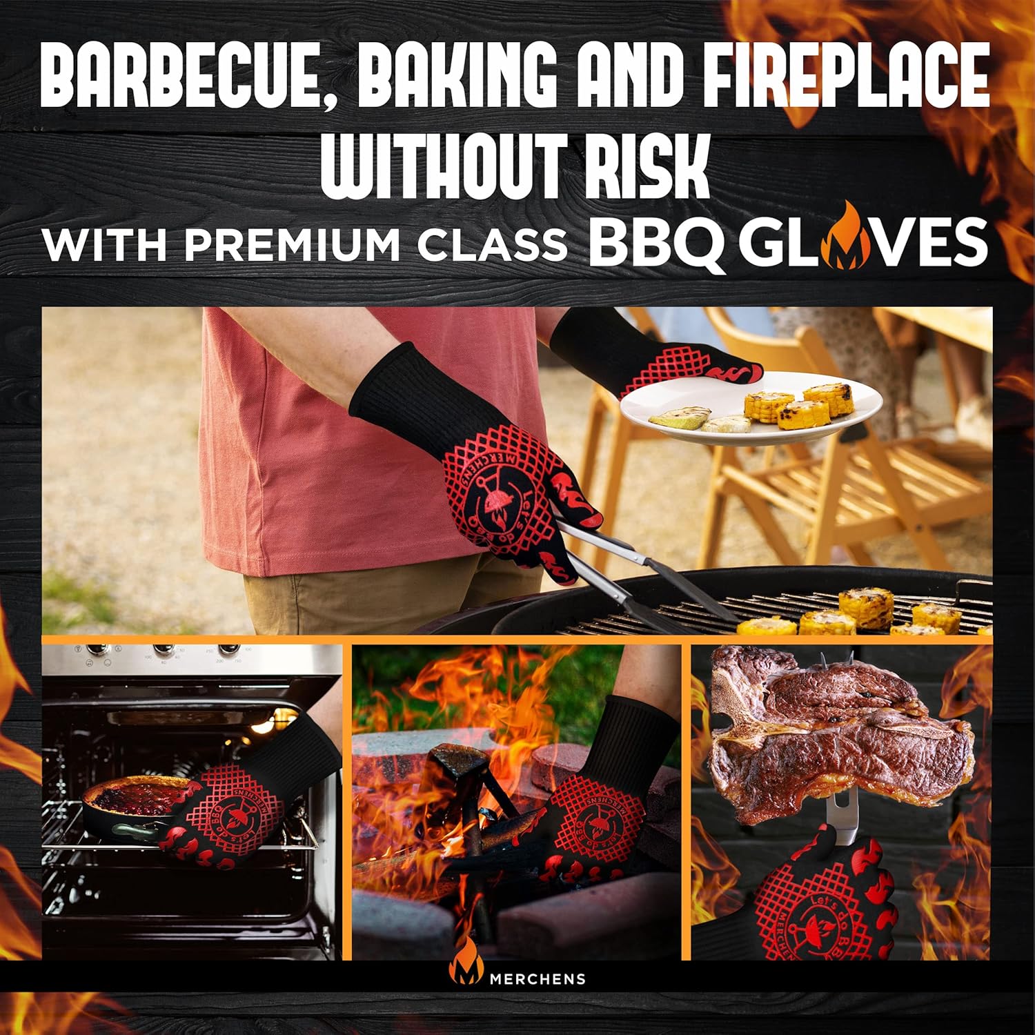 Pro-Series BBQ Gloves - Heat Resistant Grill, Grilling, and Oven Gloves for Culinary Experts - Extreme Fireproof Protection, Silicone Grip, Extra Long Mitts - Indoor & Outdoor - with Protective case