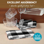 Native Fab 12-Pack Kitchen Towel with Hanging Loop 16x26 inches, Cotton Buffalo Check Kitchen Towels for Cleaning Drying, Washcloths Soft & Absorbent Cloth Rags, Bar Towel, Dish Cloth, Black