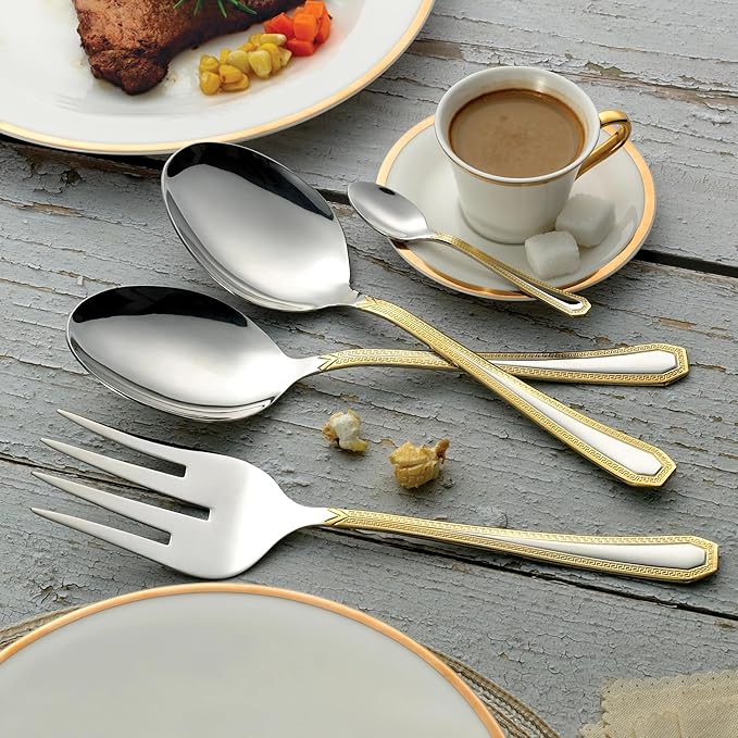 75-Pc Luxury Flatware Set for 12 w/Storage Case 24K Gold Premium Dining Cutlery Service - 18/10 Surgical Stainless Steel Silverware Hostess Serving Set in a Chest