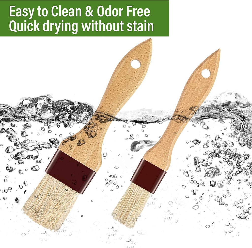 Pastry Brush-Basting Brush for Cooking,2 Pc Boar Bristles Food Brush for BBQ,Beech Wooden Handle Butter Brush for Baking/Spreading Marinade/Sauce/Oil/Egg/Kitchen Brushes for Cooking(1 &1 1/2 inch)