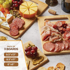 3 Piece Cutting Board Set - Reversible Bamboo Wood Cutting Boards for Kitchen, Chopping Meat, Vegetables, Fruit, Cheese, Charcuterie - Assorted Sizes with Handles for Meal Prep & Serving, Kitchen Gift
