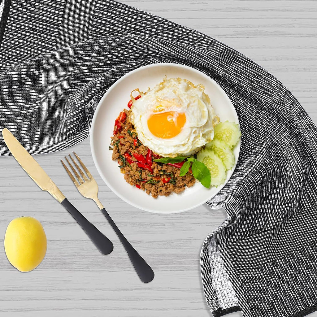 Homaxy Premium Kitchen Towels(18”x 28”, 6 Pack), Large Cotton Kitchen Hand Towels, Flat and Terry Dish Towels, 380 GSM Highly Absorbent Tea Towel Set with Hanging Loop, Grey/Khaki/Black