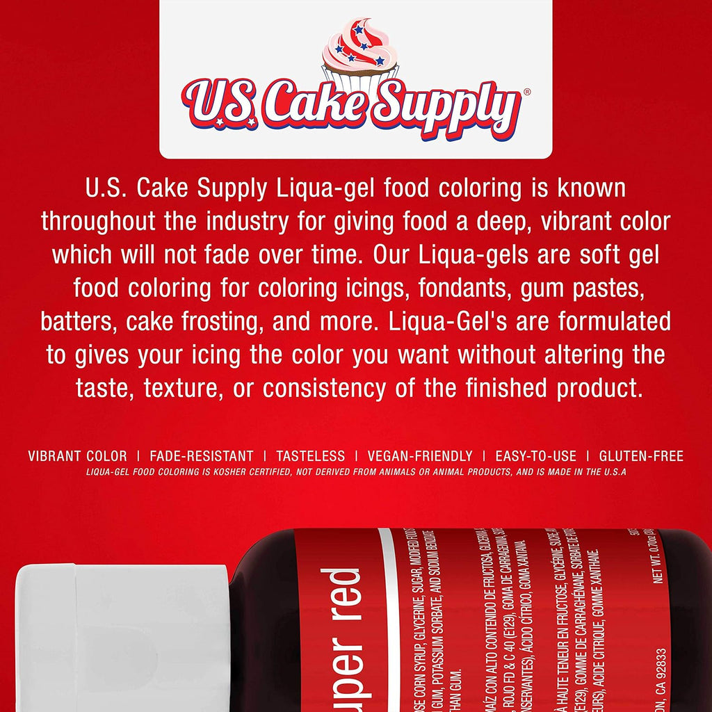 24 Color Cake Food Coloring Liqua-Gel Decorating Baking Primary & Secondary Colors Deluxe Set - U.S. Cake Supply 0.75 fl. oz. (20ml) Bottles - Made in the U.S.A.