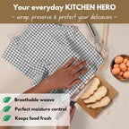 Native Fab Gingham Kitchen Towels 6 Pack, 100% Cotton 16x26 Inch, Absorbent & Washable Tea Towels, Soft Dish Cloths with Hanging Loop for Drying & Cleaning, Grey White