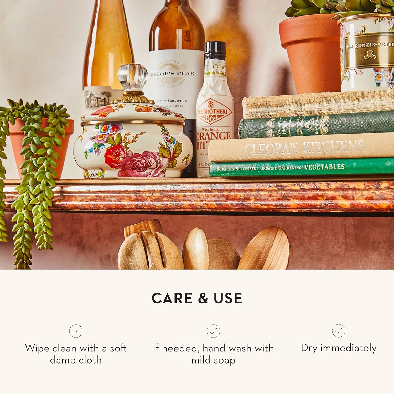 MACKENZIE-CHILDS Enamel Squashed Pot, Cute Enameled Container with Lid, 20 Ounces, White Flower Market