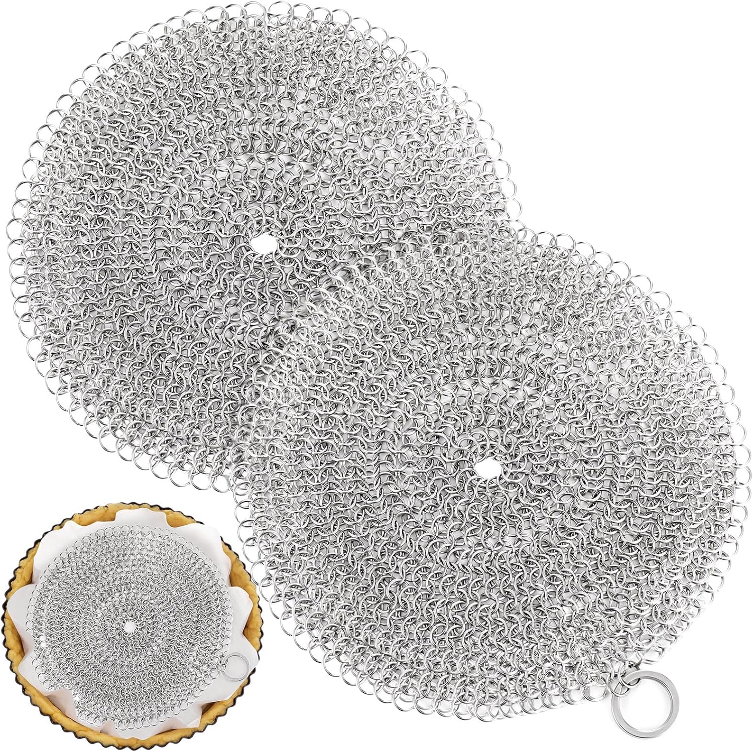 Patelai 2 Pcs Stainless Steel Pie Weights for Baking Universal Fit Pie Weight for 7-10 Inch Pies Round Metal Pies Weights Chain Dishwasher Safe Durable Blind Baking Dough Cooking Pastry (10 Inch)