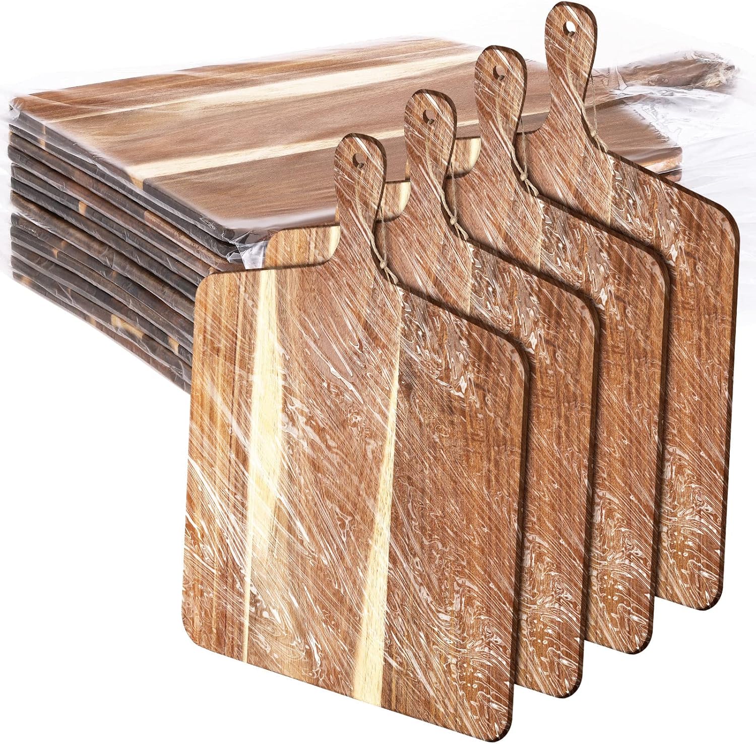 Patelai 12 Packs Wooden Cutting Board Set with Handles Large Kitchen Serving Plain Chopping Board Bulk Gifts for Mom for Vegetables Meat Pizza Cheese Fruit Bread(Acacia Wood,17 x 13 Inch)