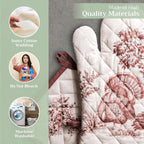 Maison d' Hermine 100% Cotton Oven Mitt & Pot Holder Set (7.5"x13" & 8"x8") Heat Resistant BBQ Cooking Gloves with Loop, Baking, Grilling, Kitchen, Handling Hot Pans (Holy Jouy - Brown)