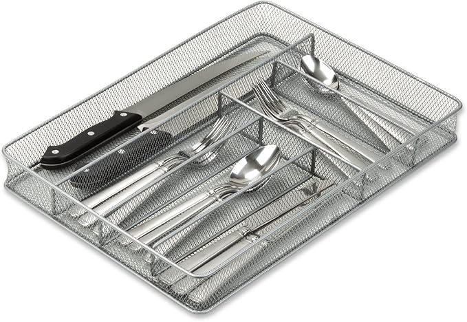 YBM Home Metal Silverware Organizer for In-Drawer Cutlery Storage, 6 Compartment Mesh Cutlery Flatware Tray Sorts Kitchen Utensils, Great for Office Supplies 1132s