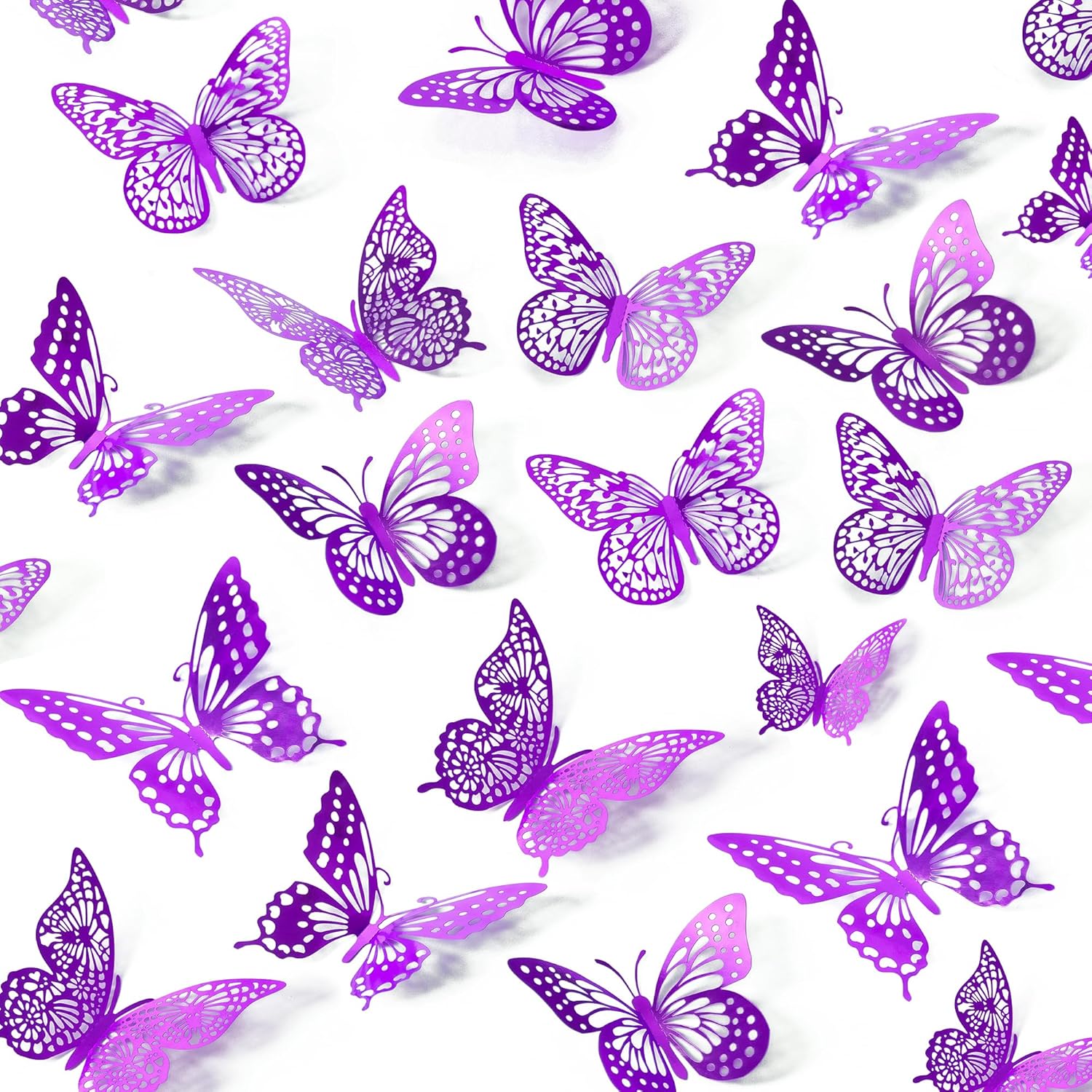 SAOROPEB 3D Butterfly Wall Decor - 48 Pcs, 4 Styles, 3 Sizes - Purple Butterfly Decorations for Birthday Parties, Removable Stickers