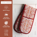 Maison d' Hermine Double Oven Mitts 100% Cotton 7"x35" Double Oven Mitt Heat Resistant BBQ Cooking Gloves with Loop, Baking, Grilling, Home, Kitchen, Handling Hot Pans (Orient)