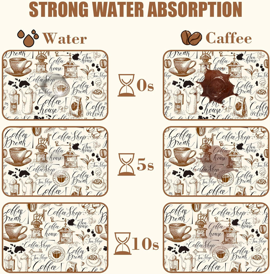 Dish Drying Mat Coffee House Coffee Bar Mat for Countertop Absorbent Rubber Backed Hide Stain Dish Drainer Rack Pad Espresso Machine Cafe Table Dining Room Decoration 15.7 x 23.6 Inch