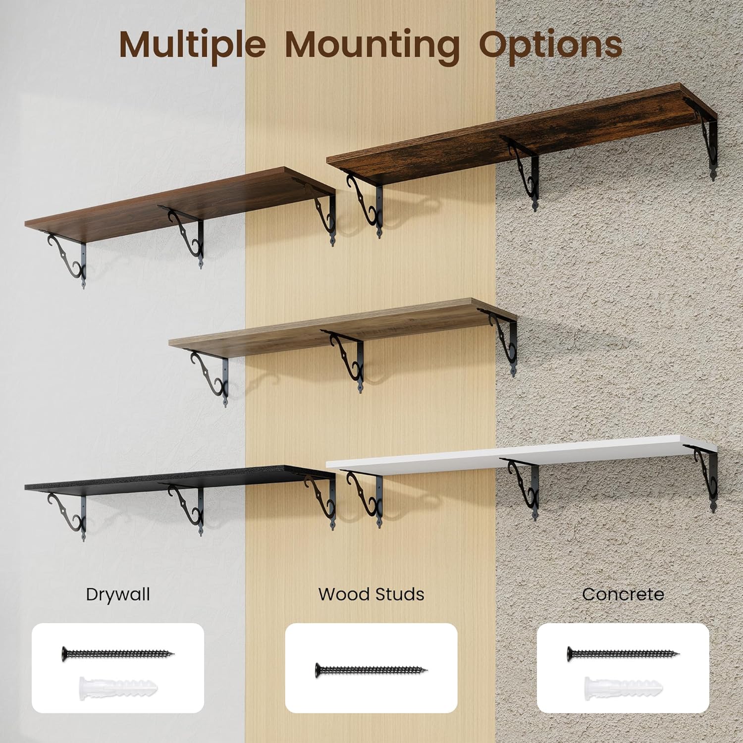 RICHFOCUS 12 Inch Deep Floating Shelves for Wall, 48" W x 12" D Wood Wall Shelves Set of 2, Wide Floating Shelves for Living Room, Bedroom, Kitchen, Bathroom and Decor Storage, Walnut