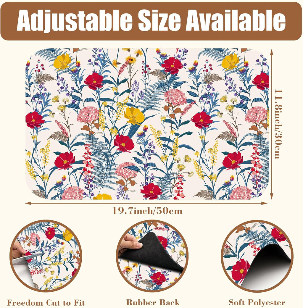 Botanical Dish Drying Mat Spring Flowers Coffee Bar Mat for Countertop Absorbent Rubber Backed Hide Stain Dish Drainer Rack Pad Espresso Machine Cafe Table Dining Room Decor 11.8 x 19.7 Inch