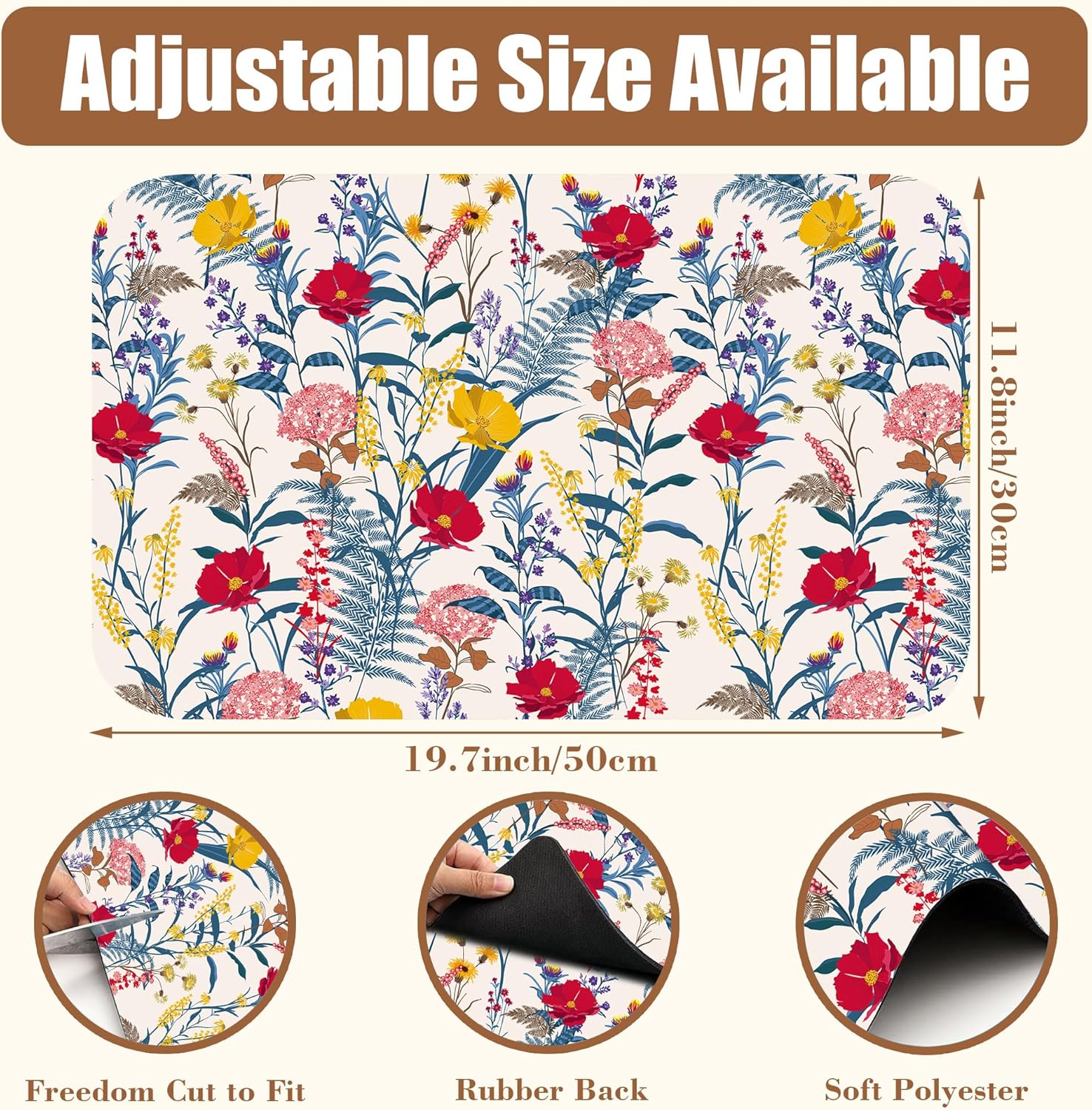 Botanical Dish Drying Mat Spring Flowers Coffee Bar Mat for Countertop Absorbent Rubber Backed Hide Stain Dish Drainer Rack Pad Espresso Machine Cafe Table Dining Room Decor 11.8 x 19.7 Inch