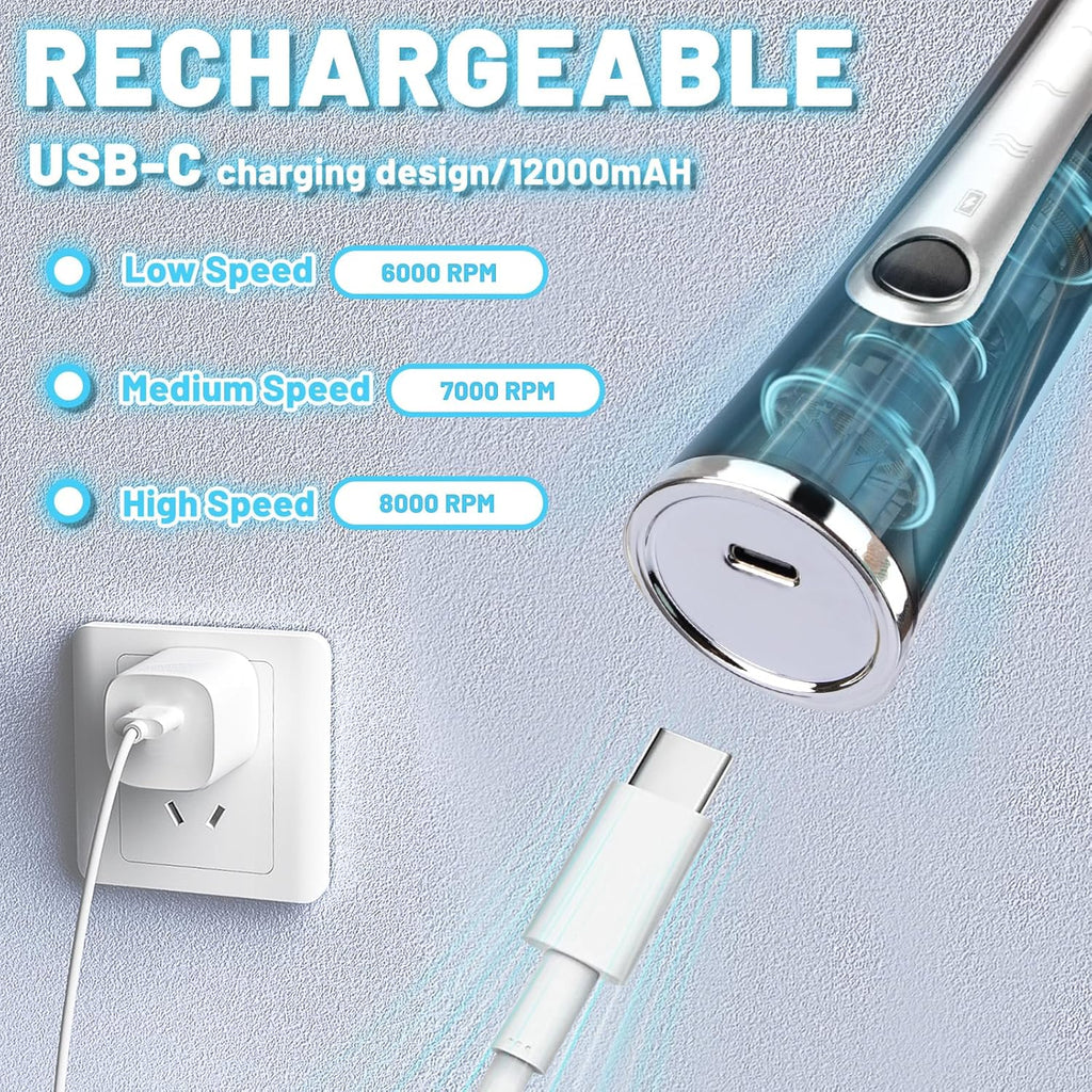 TonJin Milk Frother USB-C Rechargeable Handheld Frother Wand with 2 304 Stainless Whisks, New Upgraded 3 Speeds Coffee Whisk Frother Electric Drink Mixer for Lattes, Cappuccino, Egg, Matcha, Black