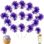 Ephlyn 30Pcs Foil Firework Cupcake Toppers Party Birthday Cake Toppers Supplies Sparkle Tinsel Cocktail Fruit Toothpick for Birthday Wedding Graduation Party Supplies Purple