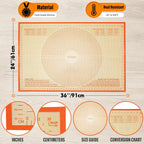 Pastry Mat 36x24 Inch Silicone Baking Mats Perfect for Dough, Pastry, Pie Crust, Fondant, Bread, Cookies, Pasta, Pizza, Kitchen Counter Mat