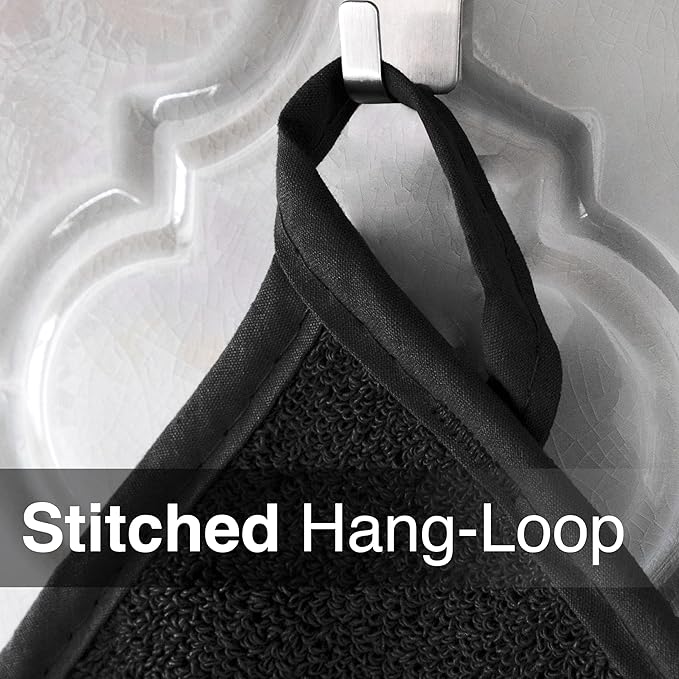 RITZ Terry Potholder & Hot Pad: Unparalleled Heat Resistant, Durable 100% Cotton – Ergonomically Designed for Optimal Grip – Easy-Care Machine Washable – 4-Pack, Black