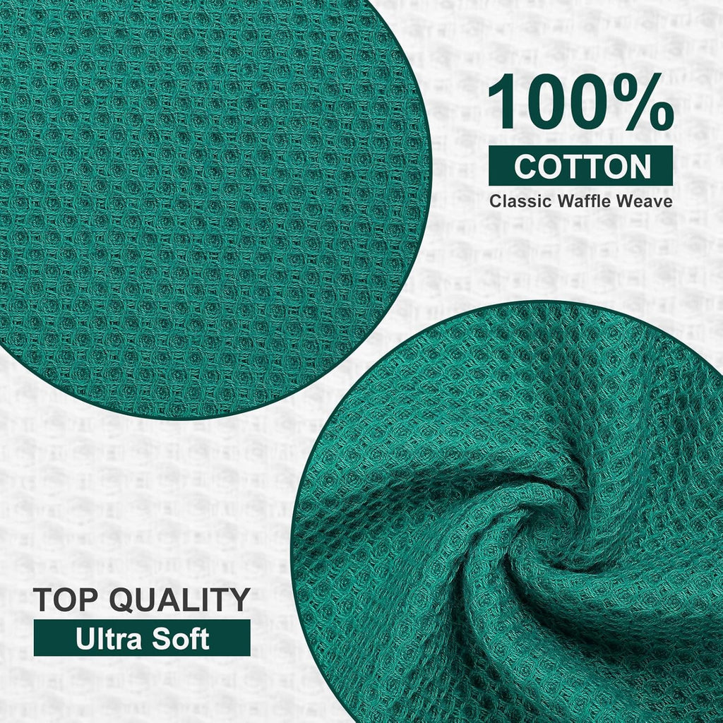 Kitinjoy 100% Cotton Kitchen Dish Cloths, 6 Pack Waffle Weave Ultra Soft Absorbent Dish Towels for Drying Dishes Quick Drying Kitchen Towels Dish Rags, 12 X 12 Inches, Teal