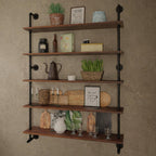 Industrial Pipe Wall Shelves Pipe Shelving with Real Wood Plank ,48 Inches Floating Shelves for Wall Farmhouse Pipe Book Shelves Dark Brown 5 Tier for Kitchen,Living Room Decor and Bar Shelving