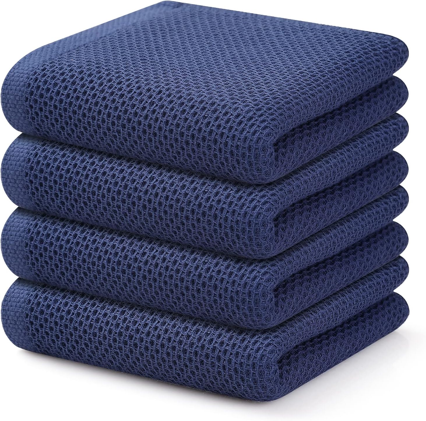 Kitinjoy 100% Cotton Waffle Weave Kitchen Towels, 4-Pack Super Soft and Absorbent Dish Towels for Drying Dishes, Kitchen Hand Towels, 13 in x 28 in, Navy Blue