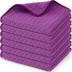 Homaxy Microfiber Waffle Weave Kitchen Dish Cloths, 12 x 12 Inch Ultra Absorbent and Solid Color Dish Towels for Kitchen Fast Drying Dishcloth for Washing Dishes, 6 Pack, Purple