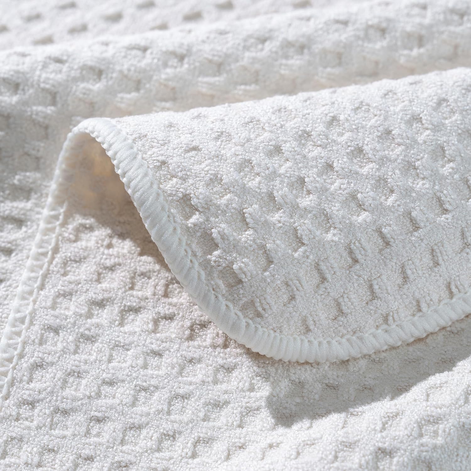 POLYTE Ultra Premium Microfiber Kitchen Dish Hand Towel Waffle Weave, 8 Pack (16x28 in, Off White)