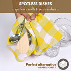 Native Fab Yellow Buffalo Dish Towel 16"x26", Set of 12 - Cotton Plaid Towels, Soft Absorbent Dishcloths with Hanging Loop, Kitchen Towels for Quick Drying - Yellow White