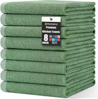 Homaxy Premium Kitchen Towels(18”x 28”, 8 Pack), Large Cotton Kitchen Hand Towels, Flat and Terry Dish Towels, 380 GSM Highly Absorbent Tea Towel Set with Hanging Loop, Grass Green