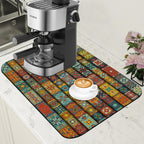 Boho Dish Drying Mat Colorful Mandala Flower Coffee Bar Mat for Countertop Absorbent Rubber Backed Hide Stain Dish Drainer Rack Pad Coffee Pot Espresso Machine Cafe Table Decoration 11.8 x 19.7 Inch