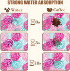 Pink Blue Chrysanthemum Flowers Dish Drying Mat for Kitchen Counter Coffee Bar Mat Hide Stain Absorbent Rubber Backed Drying Rack Pad Espresso Machine Coffee Bar Accessories 15.7 x 23.6 Inch