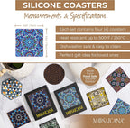 Set of 4 Silicone Coasters - Protect Against Water Marks or Damage - Fits All Cups, 3.5" Size, Blue Morocco