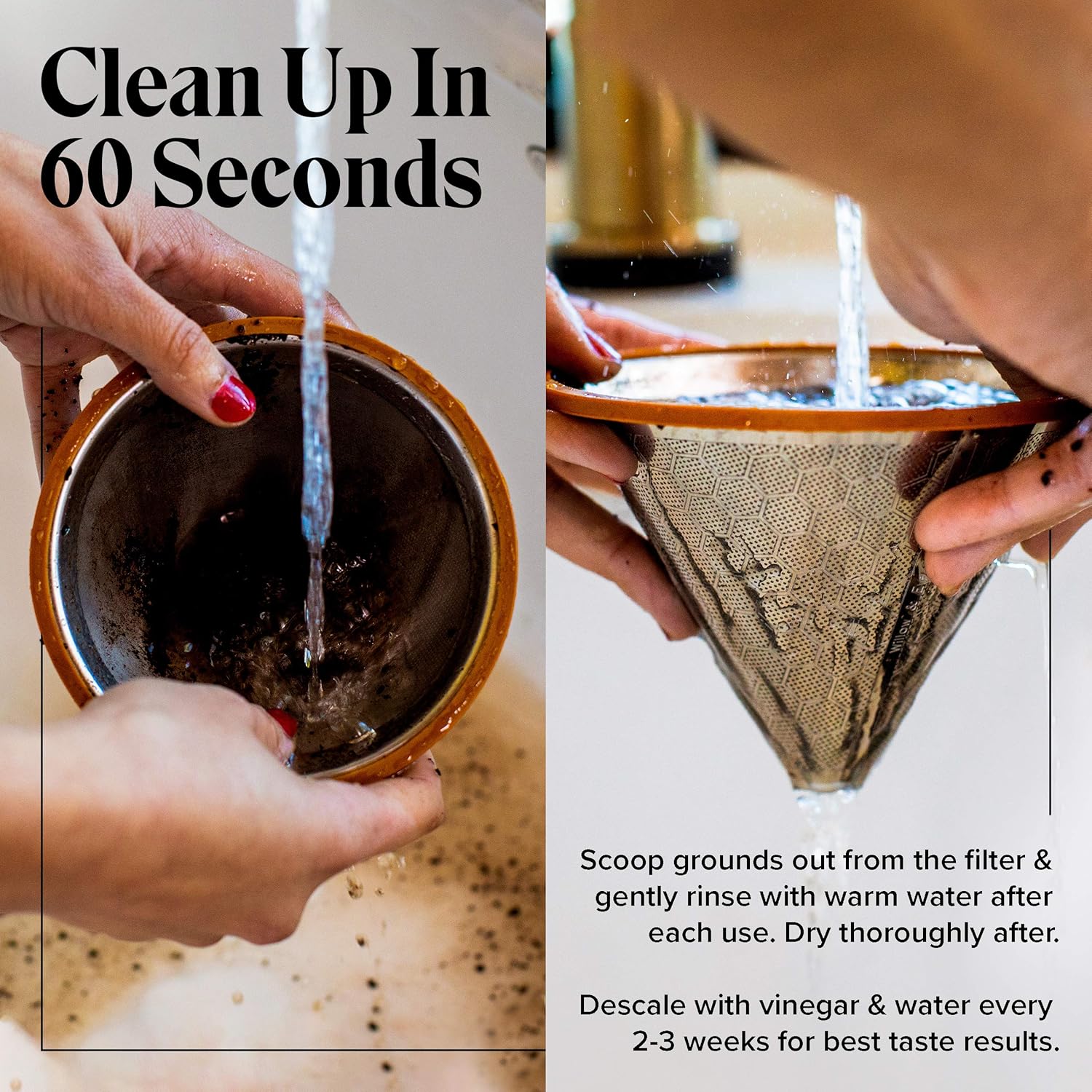 Willow & Everett Pour Over Coffee Dripper - Reusable Filter & Strainer for Medium Coarse Ground Coffee - Paperless Coffee Maker for Carafe