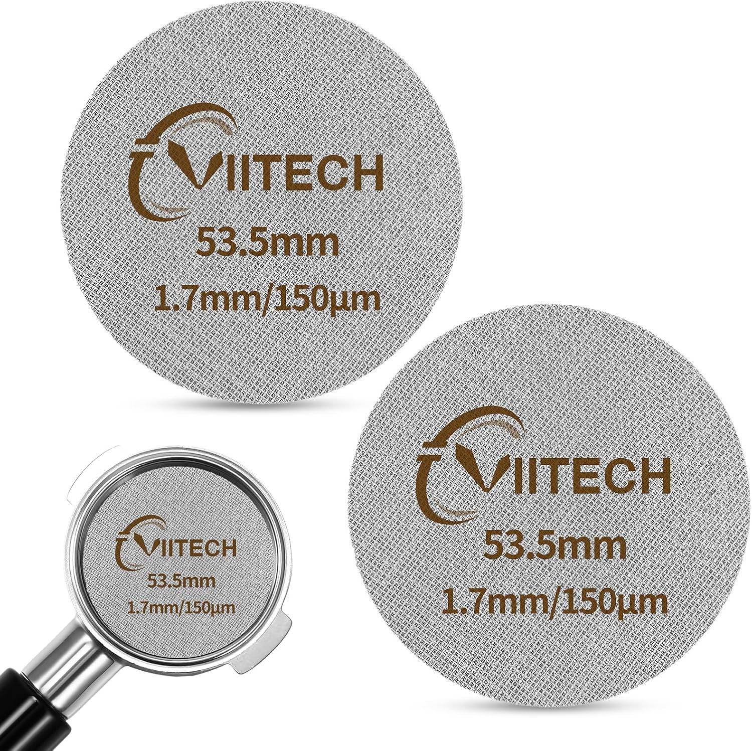 2 PCS Espresso Puck Screen, Espresso Filter Screen for 53.5mm Portafilter, Reusable 1.7mm Thickness 150μm, 316 Stainless Steel Coffee Filter Replacement, Coffee Puck Filter for Espresso Machine