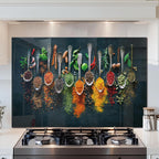 DAIFURONGE Spice Tempered Glass Backsplash For Kitchen Behind Stove,Stove Back Top Cover,Easy to Clean Glass Splashback, Sink Cover Splash Guard,Home Kitchen Wall Decor (35.43"x23.62"(90x60cm))