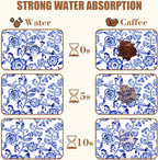 Dish Drying Mat Watercolor Blue Flowers Coffee Bar Mat for Countertop - Absorbent, Rubber Backed, Hide Stain Dish Drainer Rack - Coffee Maker Pot Dining Room Decor 15.7 x 23.6 Inch