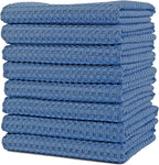 POLYTE Ultra Premium Microfiber Kitchen Dish Hand Towel Waffle Weave, 8 Pack (16x28 in, Blue)