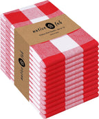 Native Fab 12-Pack Kitchen Towel with Hanging Loop 16x26 inches, Cotton Buffalo Check Kitchen Towels for Cleaning Drying, Washcloths Soft & Absorbent Cloth Rags, Bar Towel, Dish Cloth, Red