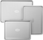 HONGBAKE Naturally Non Toxic Baking Sheet Pan Set of 3, Heavy Duty Aluminized Steel Cookie Sheets, Half/Quarter/Jelly Roll Pans with Textured Nonstick Surface, Free of PTFE & PFOA