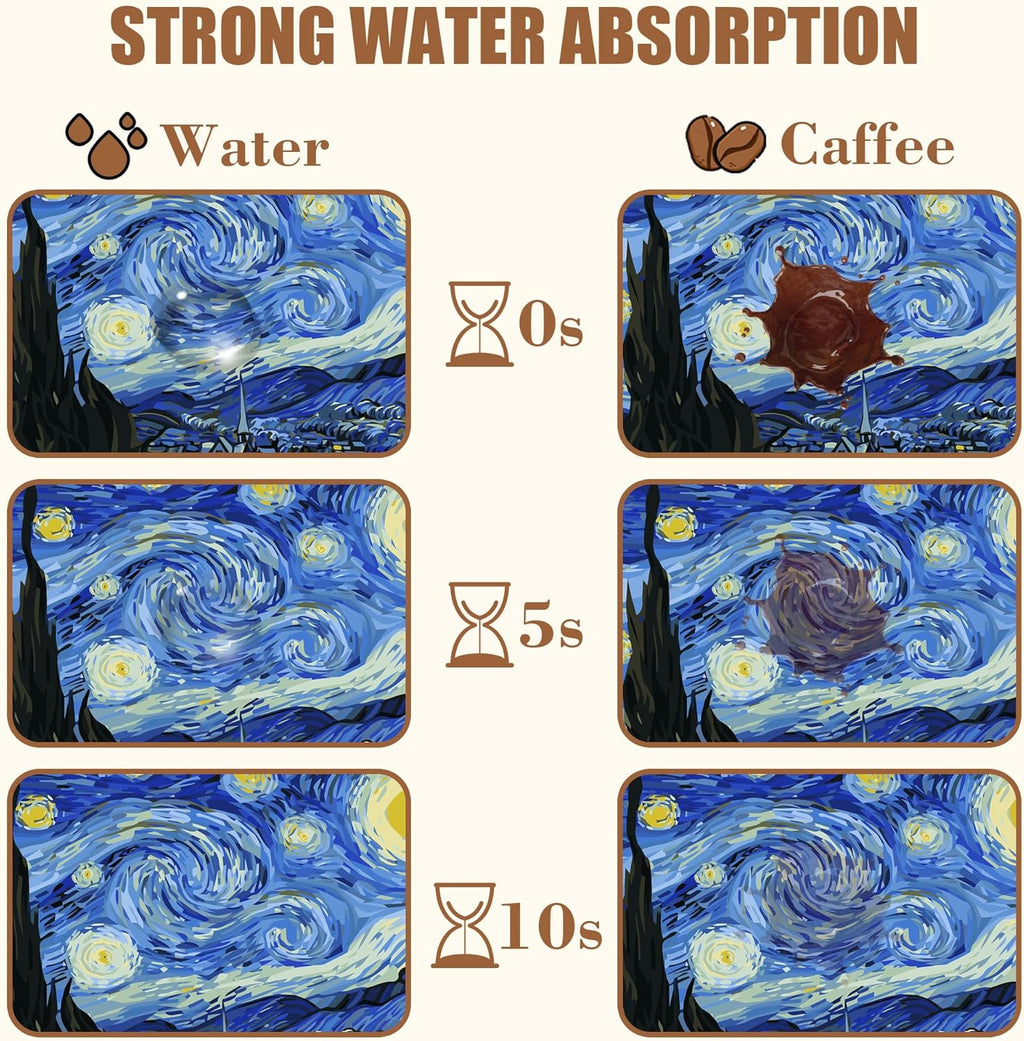 Dish Drying Mat Starry Night Art Coffee Bar Mat for Countertop Absorbent Rubber Backed Hide Stain Dish Drainer Rack Pad Espresso Machine Coffee Pot Dining Room Decoration 11.8 x 19.7 Inch