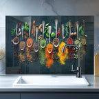 DAIFURONGE Spice Tempered Glass Backsplash For Kitchen Behind Stove,Stove Back Top Cover,Easy to Clean Glass Splashback, Sink Cover Splash Guard,Home Kitchen Wall Decor (35.43"x23.62"(90x60cm))