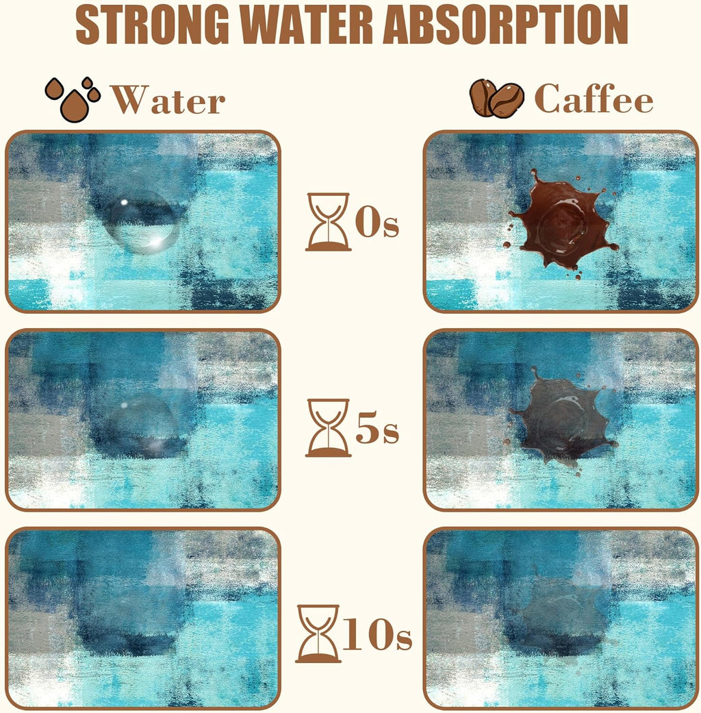 Teal and Grey Abstract Art Dish Drying Mat for Kitchen Counter Coffee Bar Mat Hide Stain Absorbent Rubber Backed Drying Rack Pad Espresso Machine Coffee Bar Accessories 11.8 x 19.7 Inch