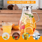 Glass Pitcher with Lid,88 Ounces -2500ml with Precise Scale Line, Hot/Cold Water Jug, Juice and Iced Tea Beverage Carafe with Lid