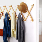 Dseap Accordian Wall Hanger: 16” High Wooden Wall Expandable Coat Rack, Hat Rack Holder, Accordion Hook for Baseball Caps, Coats, Mugs, 17 Peg Hooks, Natural